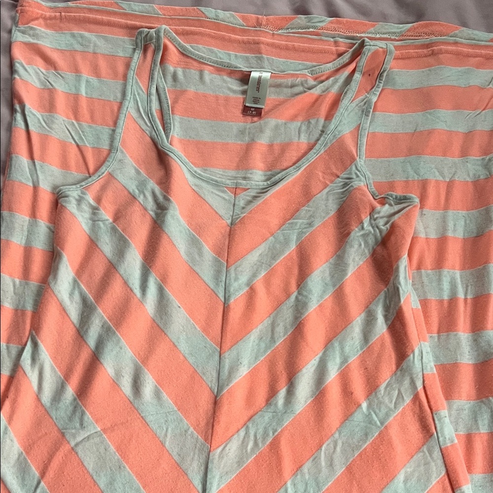 No Boundaries Coral and Light Gray Striped Tank